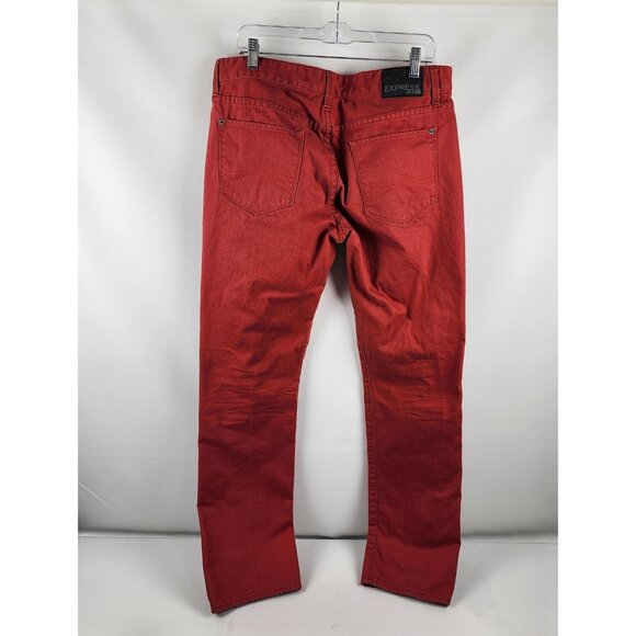 Express Jeans Mens 34x33 Red Rocco Slim Fit Straight Leg Denim - Picture 8 of 10